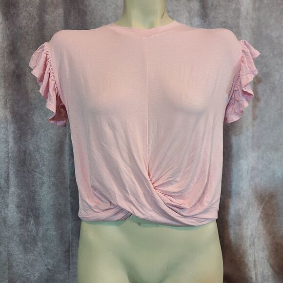 Love, Fire Pink Ruffled Sleeve Knot Front Top Size Medium‎ - Picture 2 of 5